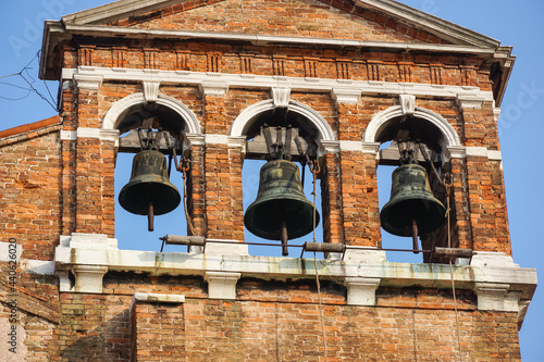 Принти на полотні Three bells at the bell tower of the church in Venice, Italy