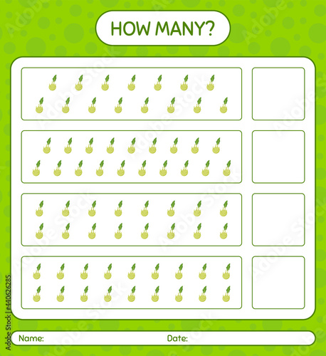 How many counting game with kohlrabi. worksheet for preschool kids, kids activity sheet, printable worksheet