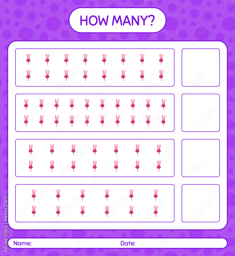 How many counting game with turnip. worksheet for preschool kids, kids activity sheet, printable worksheet How many counting game with turnip. worksheet for preschool kids, kids activity sheet, printable worksheet