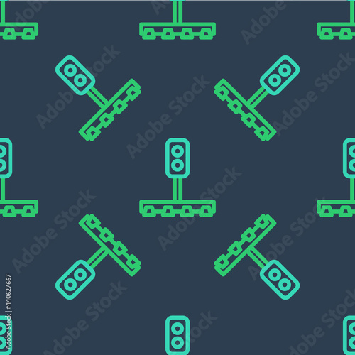 Line Train traffic light icon isolated seamless pattern on blue background. Traffic lights for the railway to regulate the movement of trains. Vector