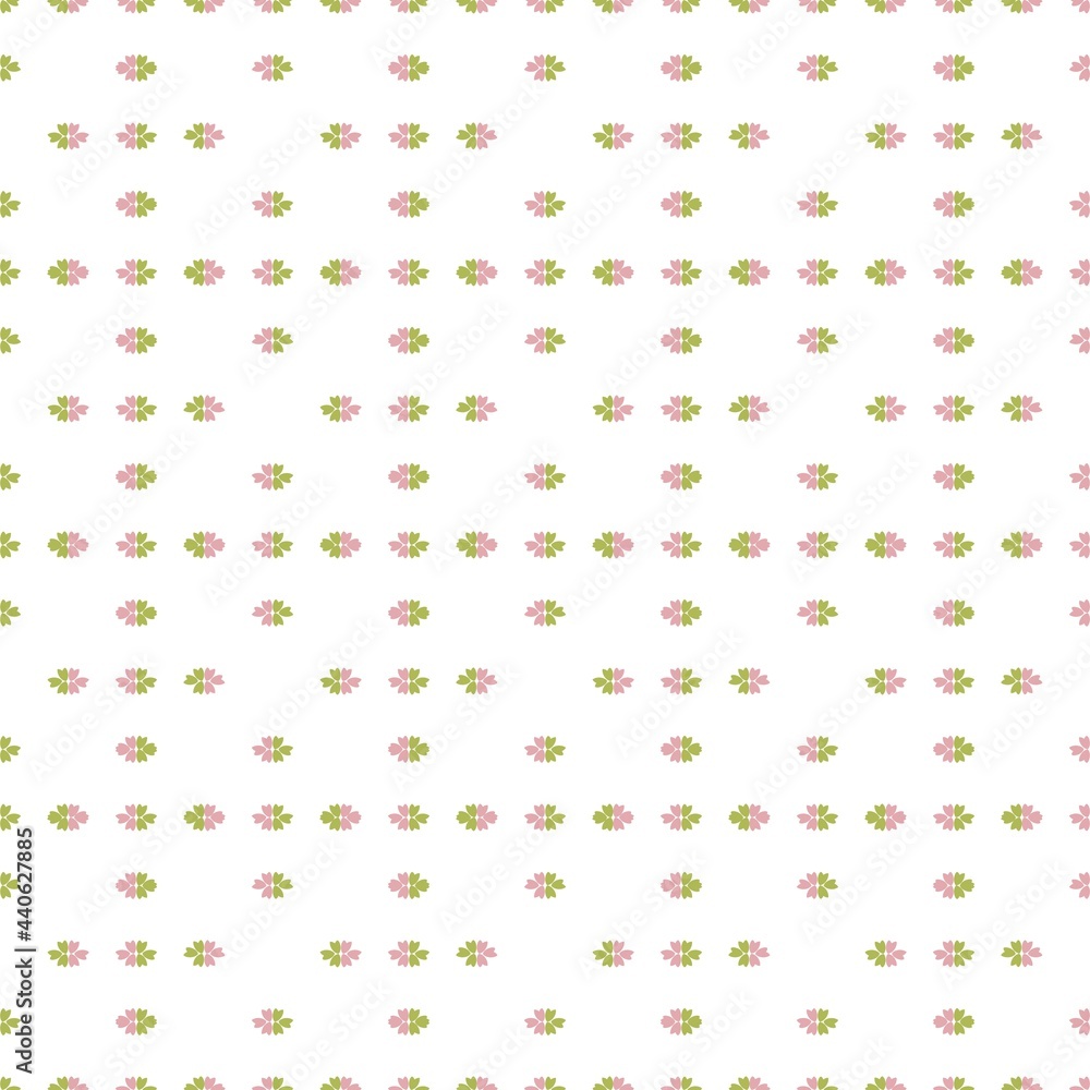 Seamless floral pattern. Simple background with light pink and light green flowers. White background. Designed for textile fabrics, wrapping paper, background, wallpaper, cover.