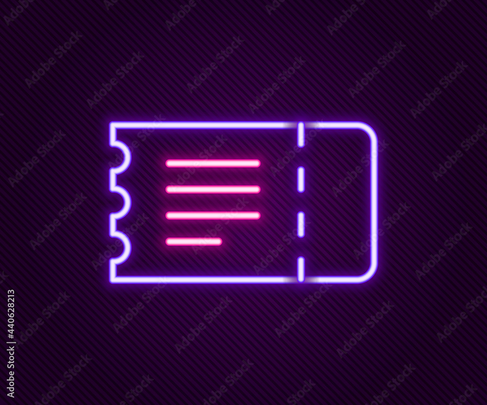 Glowing neon line Train ticket icon isolated on black background. Travel by railway. Colorful outline concept. Vector Glowing neon line Train ticket icon isolated on black background. Travel by railway. Colorful outline concept. Vector