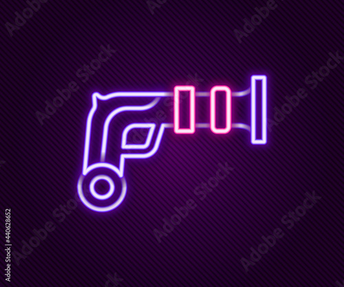 Glowing neon line Vintage pistols icon isolated on black background. Ancient weapon. Colorful outline concept. Vector