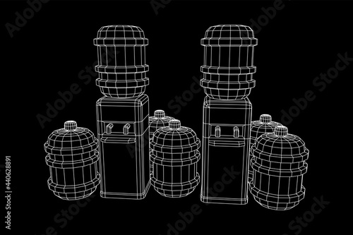 Water cooler with full bottle. Refreshment office concept. Wireframe low poly mesh vector illustration