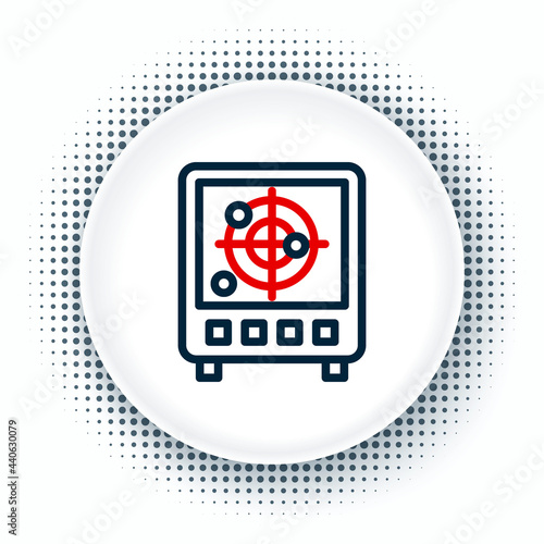 Line Radar with targets on monitor in searching icon isolated on white background. Search system. Navy sonar. Colorful outline concept. Vector
