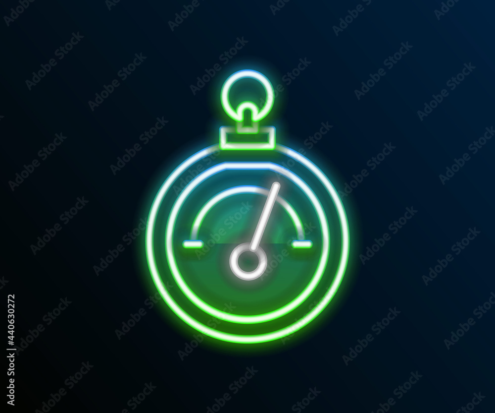 Glowing neon line Barometer icon isolated on black background. Colorful outline concept. Vector Glowing neon line Barometer icon isolated on black background. Colorful outline concept. Vector