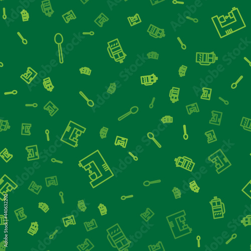 Set line Spoon, Coffee machine and French press on seamless pattern. Vector