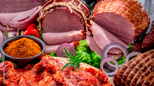 Composition with assorted meat products photo