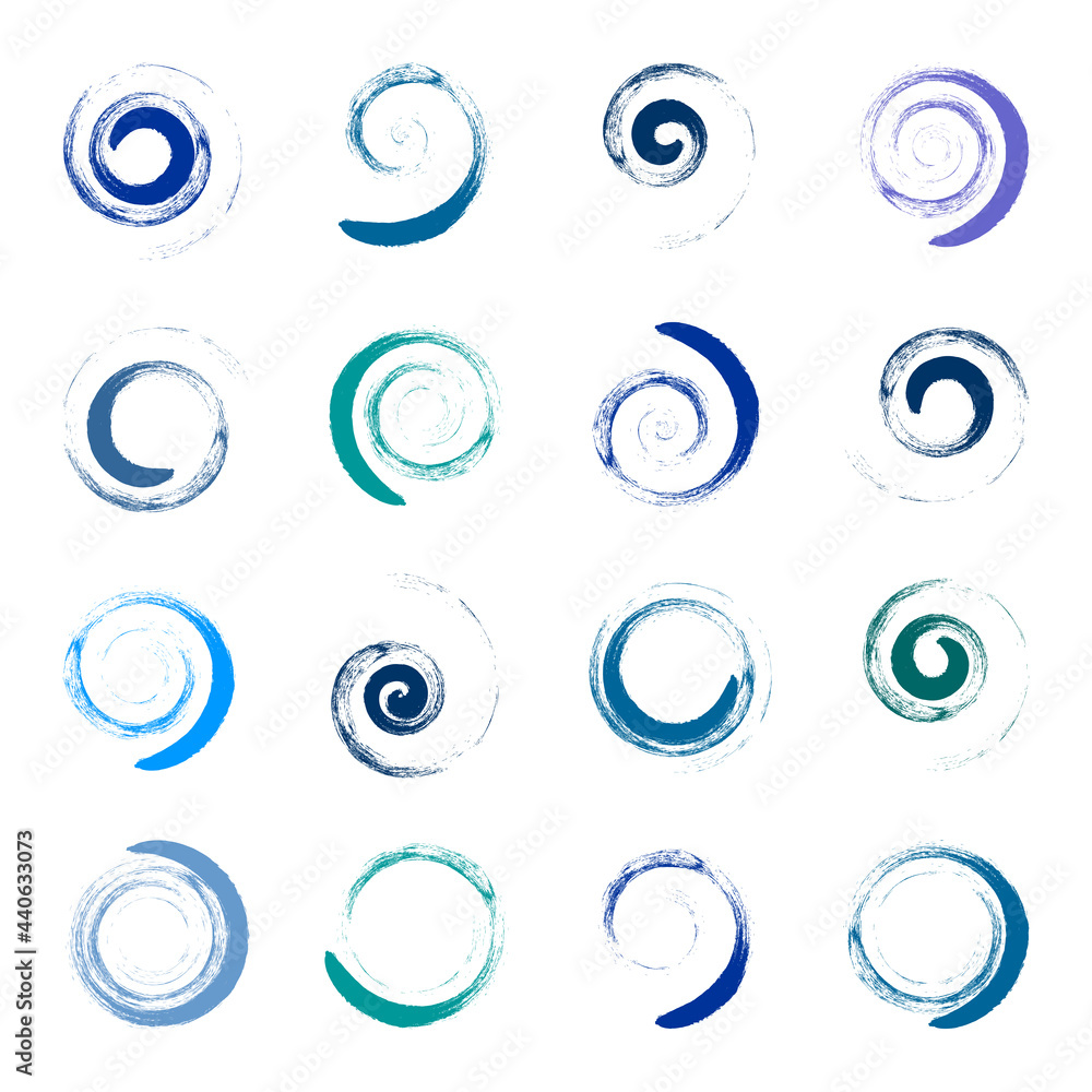 Spiral design elements with brush stroke effect. Spiral design elements with brush stroke effect.