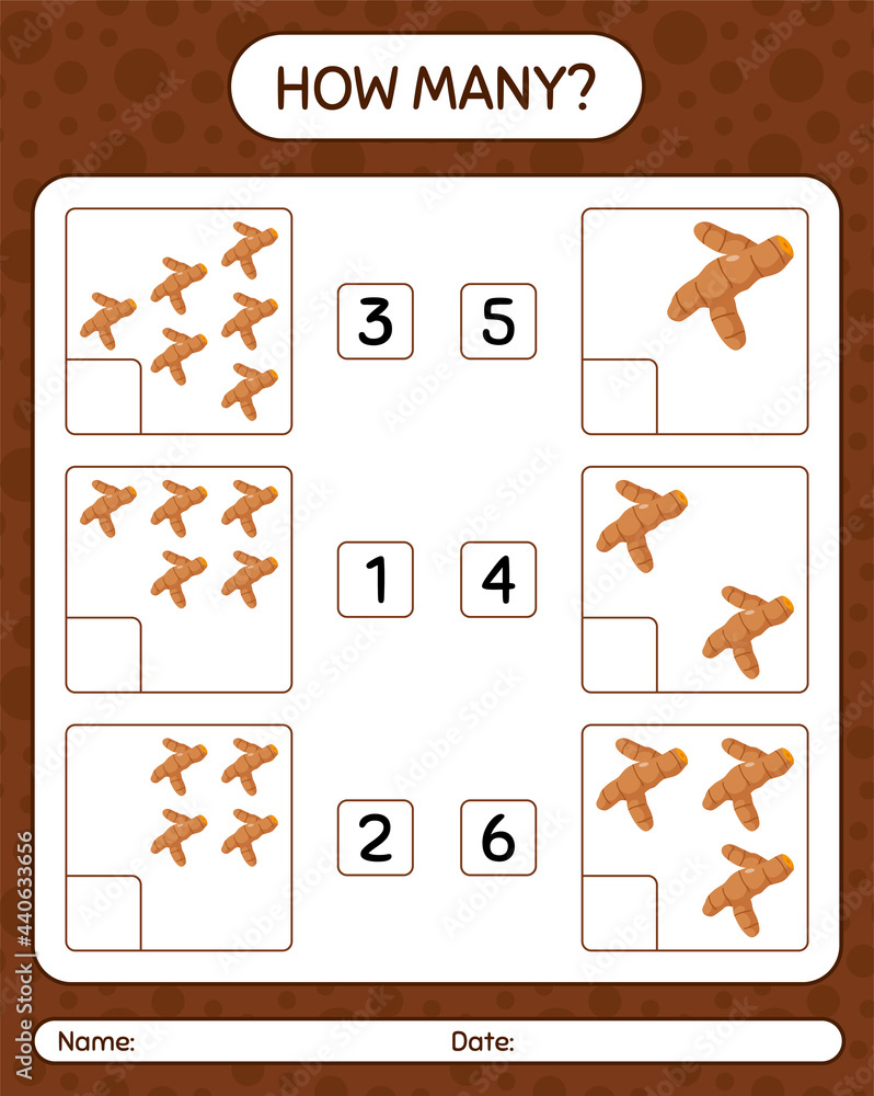 How many counting game with turmeric. worksheet for preschool kids, kids activity sheet, printable worksheet How many counting game with turmeric. worksheet for preschool kids, kids activity sheet, printable worksheet