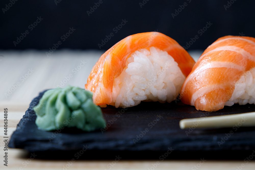 Variety of sushi with wasabi Variety of sushi with wasabi