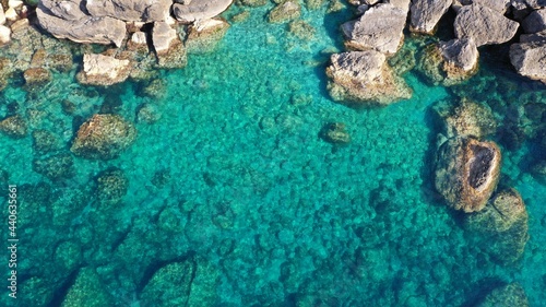 Birdview of mediterranean sea water of a lovely coastline- Mallorca best beaches 