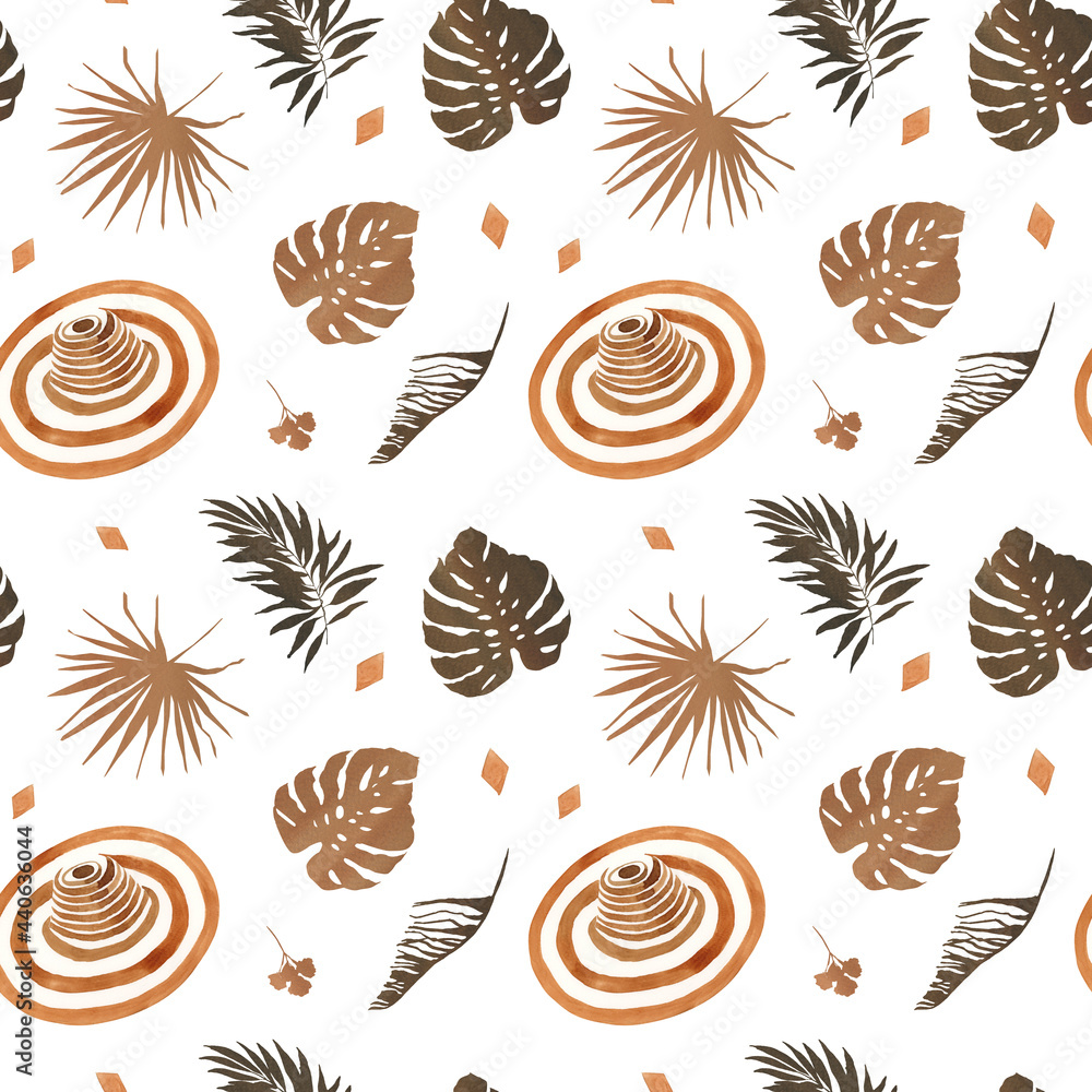 Hand-painted abstract tropical pattern, summer, tropical elements, palm leaves, abstract patterns, khaki and beige, palm leaves repeat Hand-painted abstract tropical pattern, summer, tropical elements, palm leaves, abstract patterns, khaki and beige, palm leaves repeat