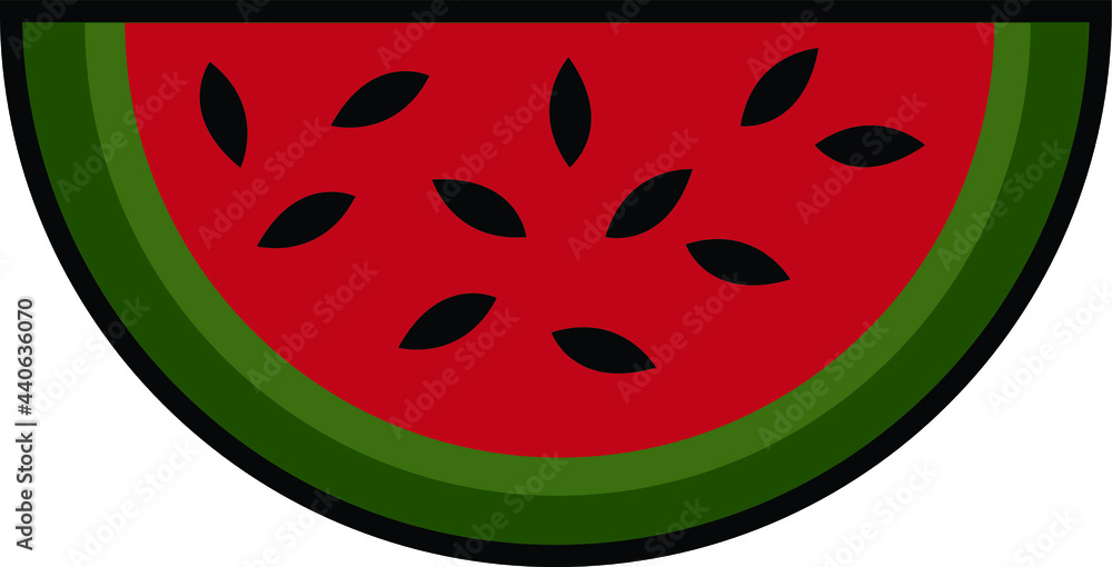 Obraz premium A vector sticker illustration of a cut slice of green red watermelon with flowery seeds