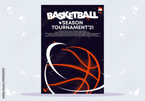 vector illustration of a basketball game poster template, flat design on a dark background