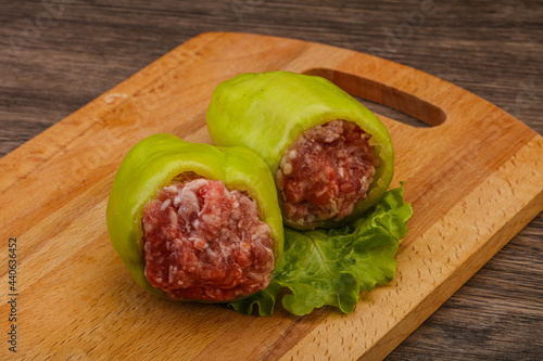 Raw stuffed bell pepper with meat