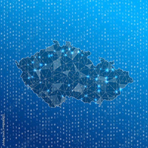 Network map of the Czech Republic. Country digital connections map. Technology, internet, network, telecommunication concept. Vector illustration.