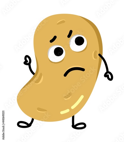 Potatoes are sad and funny with arms and legs. Vector illustration in a flat style. It can be used for websites, mobile apps, stickers, prints on clothing and fabric.
