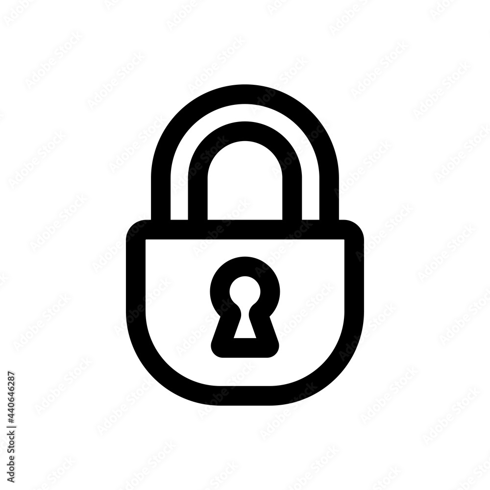 Lock icon. Black contour linear silhouette. Front view. Vector simple flat graphic illustration. The isolated object on a white background. Isolate. Lock icon. Black contour linear silhouette. Front view. Vector simple flat graphic illustration. The isolated object on a white background. Isolate.
