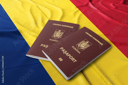 Romania passport on the Romanian flag, Romanian passport is an international travel document issued to nationals of Romania photo
