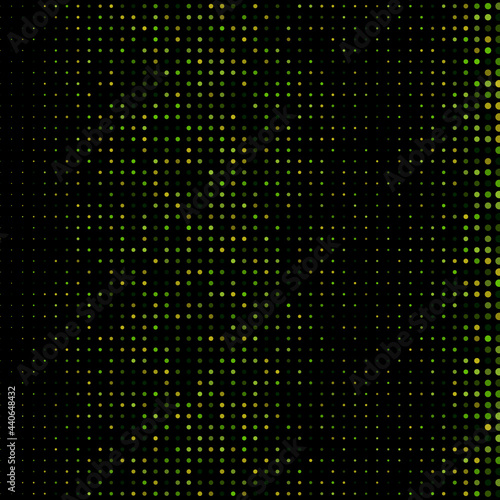 Vector halftone dots. Dots green on black background.