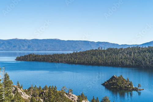 Emerald Bay, Lake Tahoe, California with view of Fannette island on clear day