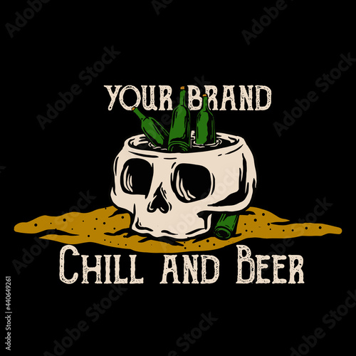 handdrawn illustration skull and beer thirt design for cloth and brand 