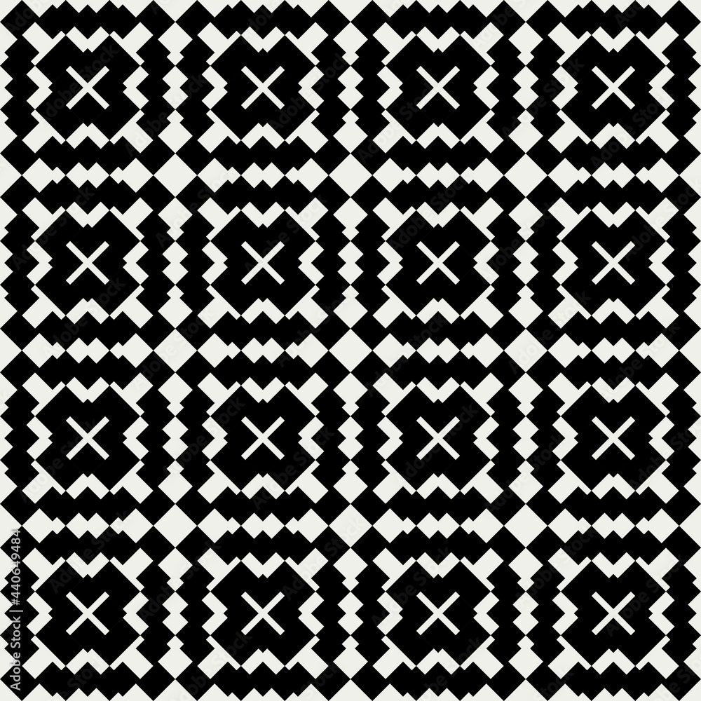 Tile crosses pattern. Vector black simple ornament.