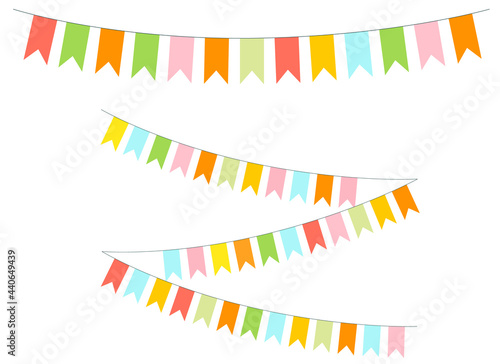 Illustration of a multi-colored garland for holiday decoration. Garland in the form of flags photo