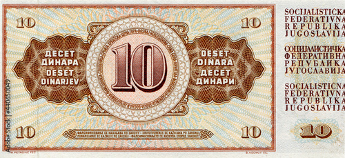 paper money banknote bill of Yugoslavia 10 dinara, circa 1968