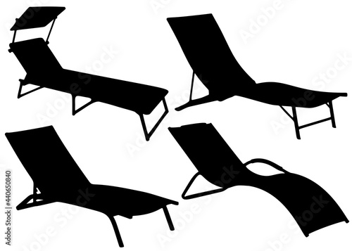 Folding beds for relaxing on the beach . Vector image.