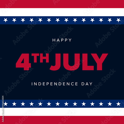 Happy 4th of July Independence Day Square Banner Template with Stars and Stripes Ribbon Border on Dark Blue Background. Design Template for Social Media Post