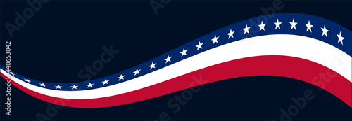 Banner Template for 4th of July American Independence Day. Banner Design with Stars and Stripes Wave and Copy Space for Text on Dark Blue Background