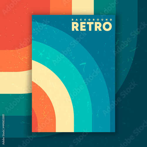 Retro design poster with vintage grunge texture and colored lines. Vector illustration