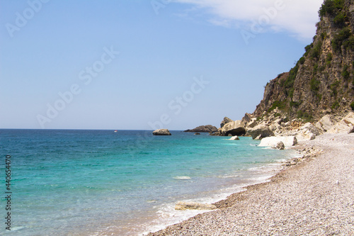 Beautiful beach on the Adriatic Sea. Sunny weather and the blue color of the sea are ideal conditions for vacation.