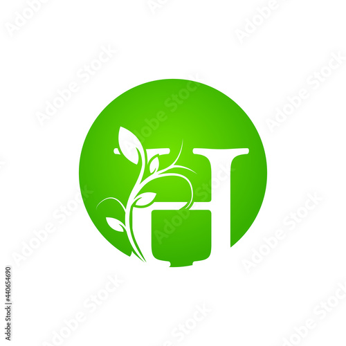 Letter H Health SPA Logo. Green Floral Alphabet Logo with Leaves. Usable for Business, Fashion, Cosmetics, Spa, Science, Healthcare, Medical and Nature Logos.