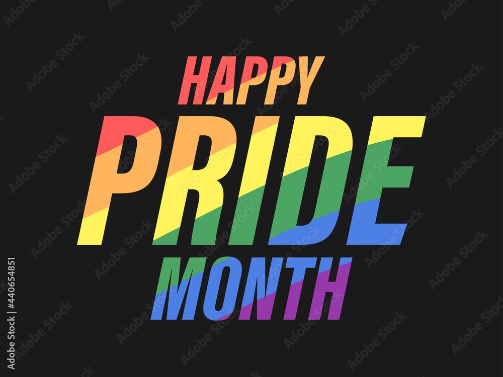 Pride month text with rainbow flag. LGBT Pride June. Tolerance and love. Festival of sexual minorities, gays and lesbians, transgender people. Design for banner and poster. Vector illustration Pride month text with rainbow flag. LGBT Pride June. Tolerance and love. Festival of sexual minorities, gays and lesbians, transgender people. Design for banner and poster. Vector illustration