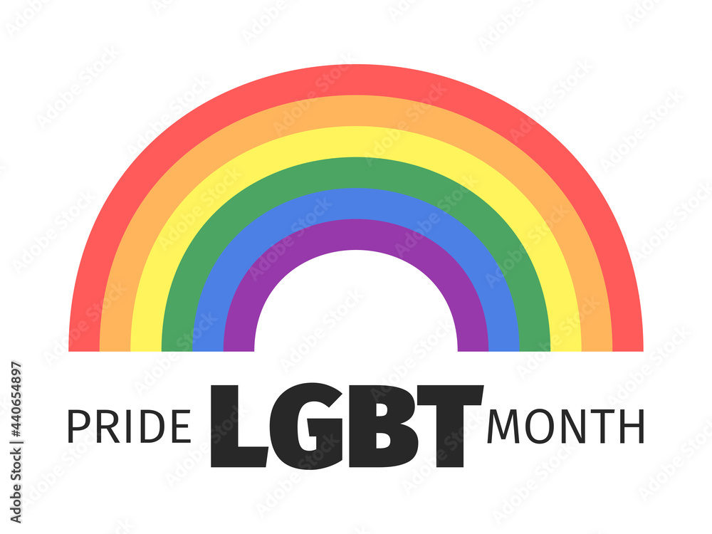 Fototapeta Miesiąc dumy LGBT, tęcza symbol na białym tle. Festiwal mniejszości seksualnych, gejów i lesbijek, osób transpłciowych. Projekt banera i plakatu. Ilustracja wektorowa
