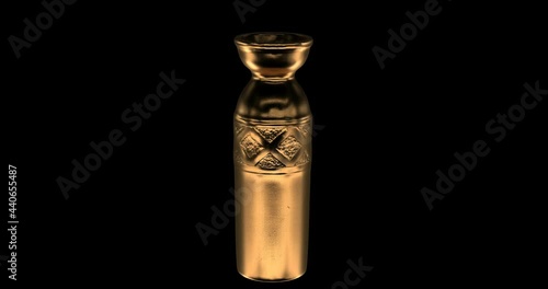Gold ancient Hyacinth type vase with embossed ornament. Alpha matte channel.