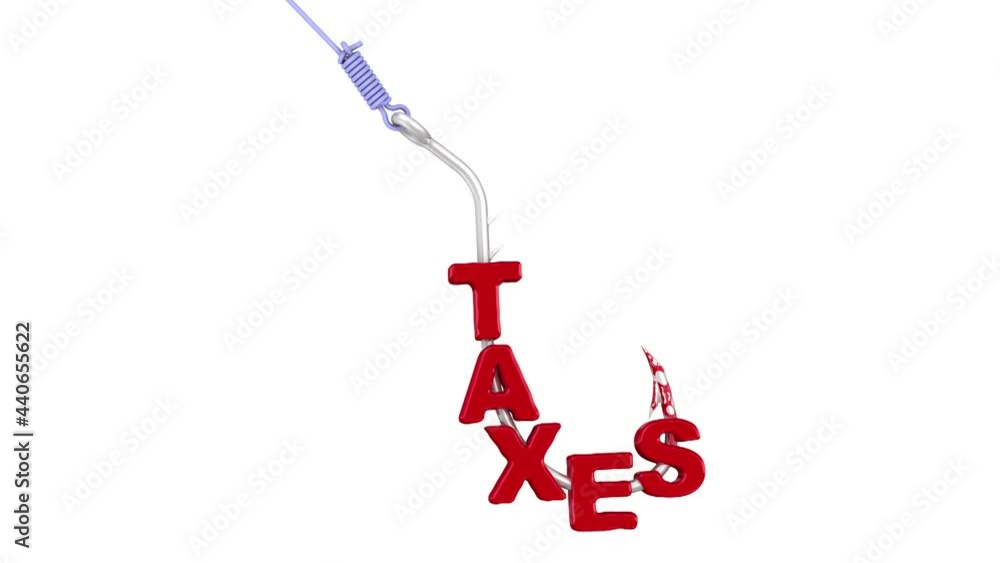 The dangerous taxes. Red word TAXES strung on a fishing hook. Financial concept. Footage video The dangerous taxes. Red word TAXES strung on a fishing hook. Financial concept. Footage video