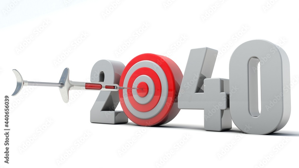 3D illustration of number 2040 with a syringe target concept 3D illustration of number 2040 with a syringe target concept