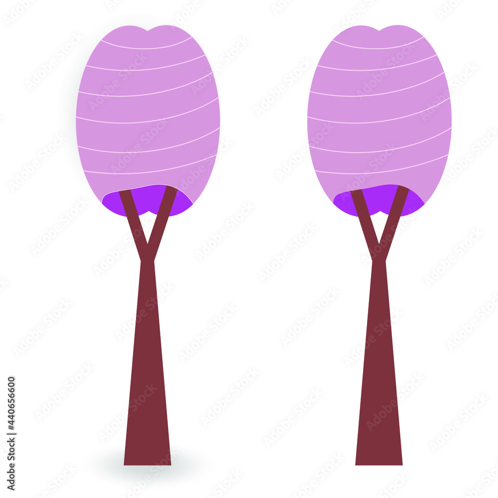 Two oval trees (plum) in a volumetric and flat style. Social media element. Lovely illustration in paper cut style. Technology concept design. Business concept. Online communication. Two oval trees (plum) in a volumetric and flat style. Social media element. Lovely illustration in paper cut style. Technology concept design. Business concept. Online communication.