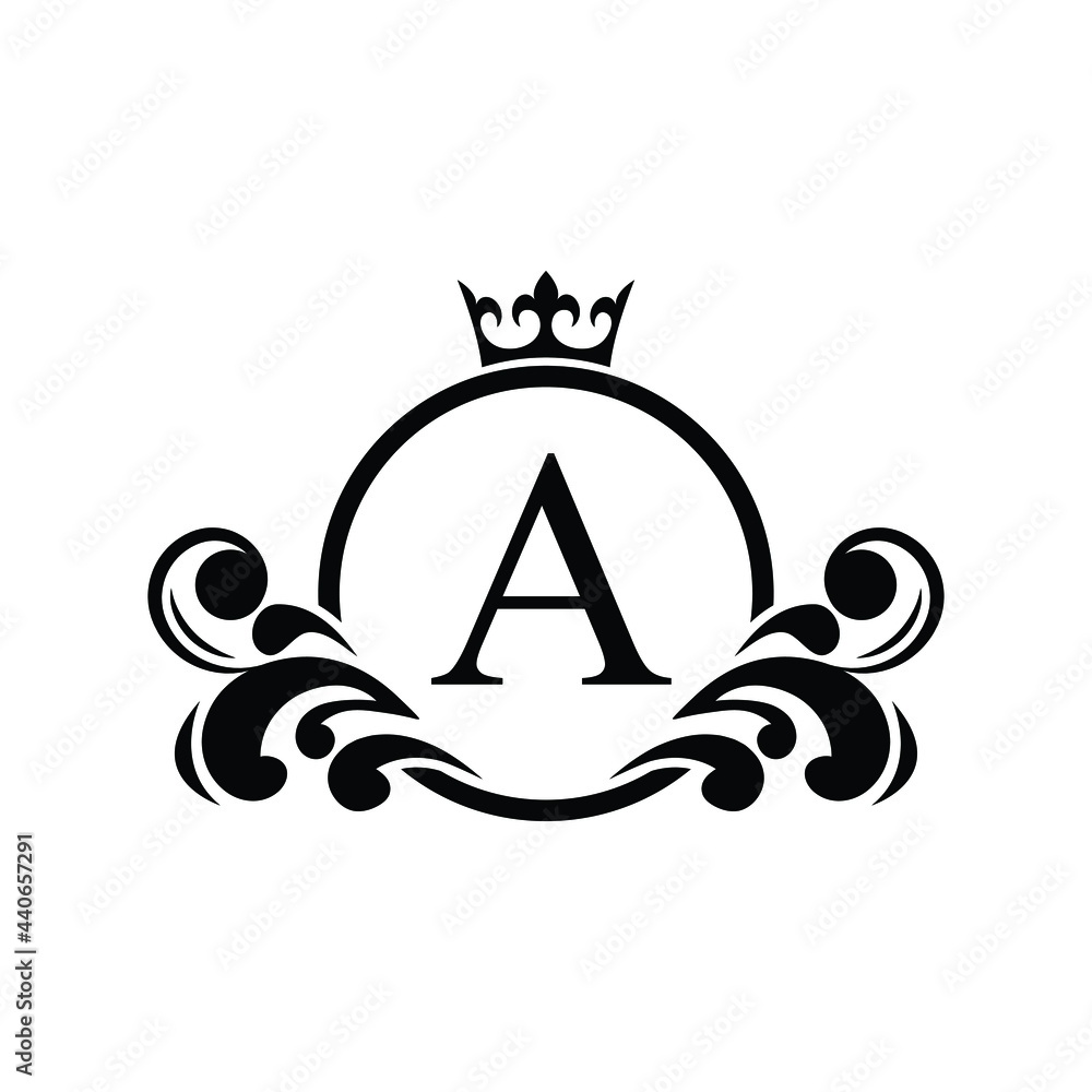 Fototapeta premium black Letter A template logo Luxury letter with crown. Monogram alphabet . Beautiful royal initials letter. 