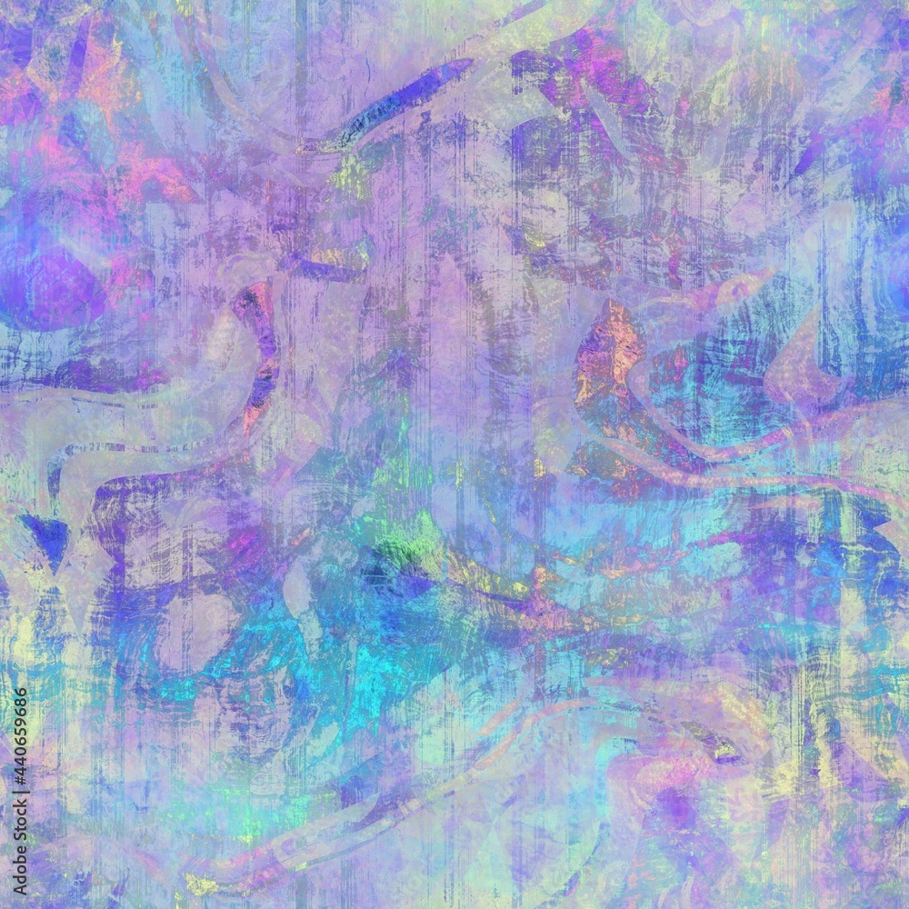 Obraz premium Seamless iridescent rainbow light pattern for print. High quality illustration. Swirly mix of pastel colors resembling holographic foil. Fantasy spectrum mermaid fantastical pattern for print.