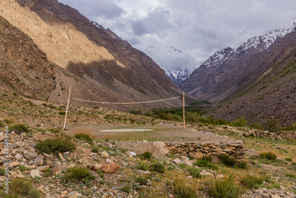 Volleyball court in Jizeu (Jizev or Jisev) village in Pamir mountains, Tajikistan Volleyball court in Jizeu (Jizev or Jisev) village in Pamir mountains, Tajikistan