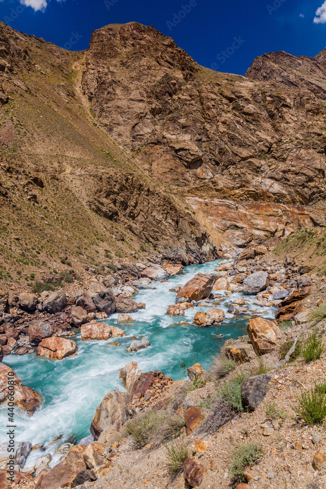 Panj river in Wakhan valley between Tajikistan and Afghanistan