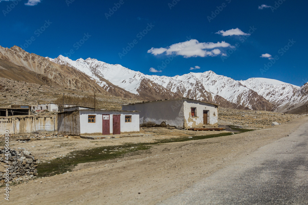 Village in Gunt river valley in Pamir mountains, Tajikistan