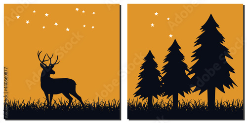 Illustration a deer under the star in the forest