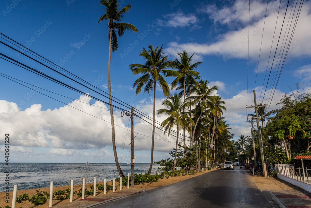 Seaside road in Las Terrenas, Dominican Republic