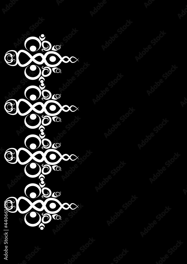 Frames of lace ethnic elements on the sheet of A4 format, surreal, black and white graphics Frames of lace ethnic elements on the sheet of A4 format, surreal, black and white graphics